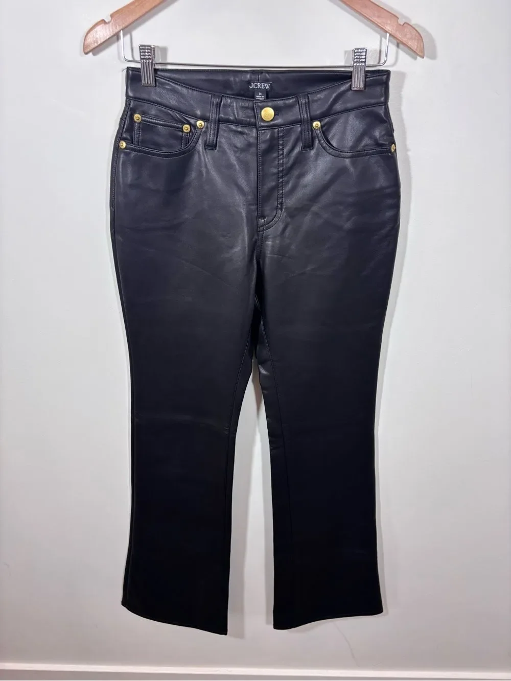 J Crew High-rise bootcut pant in faux leather NWT 26 Black Classic CC485